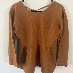 Madewell Rust Brown Peplum Long-Sleeve Tunic
